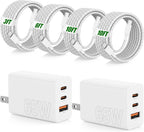 Carga rápida de 65 W para iPhone Duo 18 17 16 Pro Max, bloque de carga USB C de 3 puertos de 100 W y cable trenzado tipo C de 3/6/10/10 pies para iPhone 17 16 15 Pro/MacBook Air/iPhone 18 Pro/para