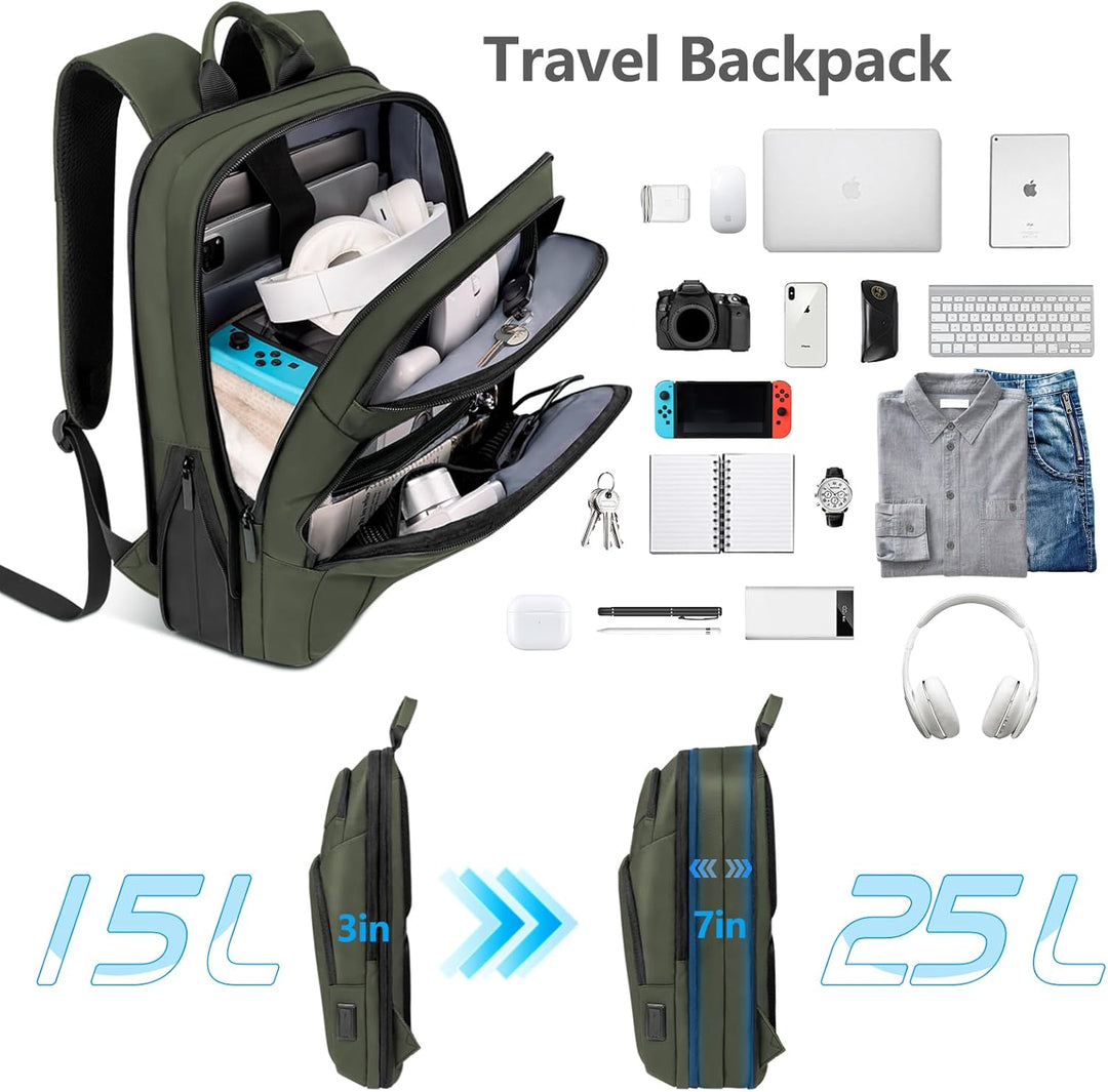 Mochila para hombre delgada y expandible de viaje para laptop con p...