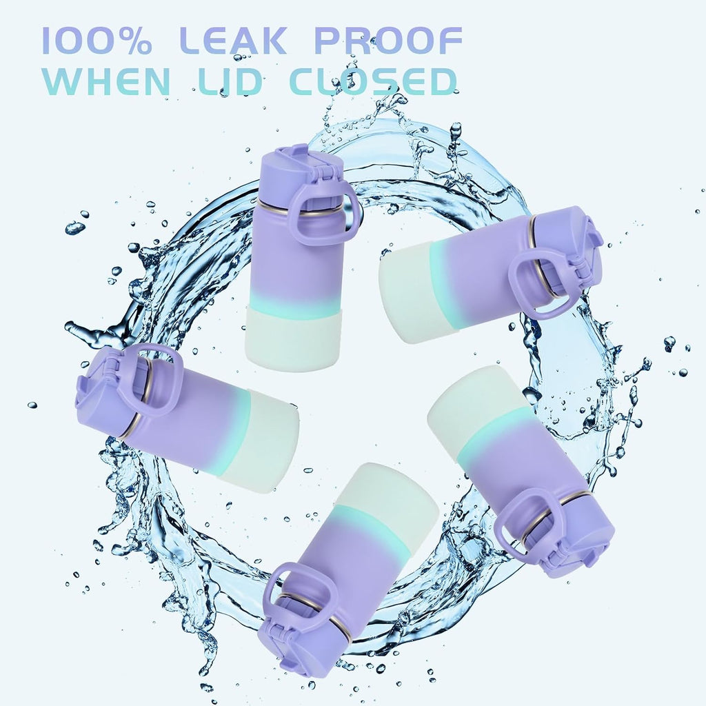 Botella de agua de 14 onzas para niños con tapa con pajita y tapa de silicona, paquete de 6 unidades, tazas aisladas de acero inoxidable para niños y niñas, paquete múltiple, botellas de