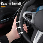 Cubierta de volante de fibra de carbono, juego de accesorios de volante de coche con cierre de presión 3 piezas, protector antideslizante con envoltura, universal, negro brillante