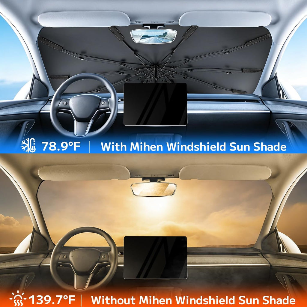 Mihen Parasol para parabrisas para automóvil, tamaño universal [bloquea 100% la luz solar y la sensación de enfriamiento del hielo] Parasol plegable para ventana delantera de automóvil, aislamiento