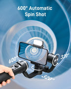 hohem iSteady Mobile+ Kit estabilizador de cardán para teléfono inteligente, cardán de teléfono de 3 ejes con luz de relleno, modo ultra gran angular, Inception de 600°, estabilizador de vlog de
