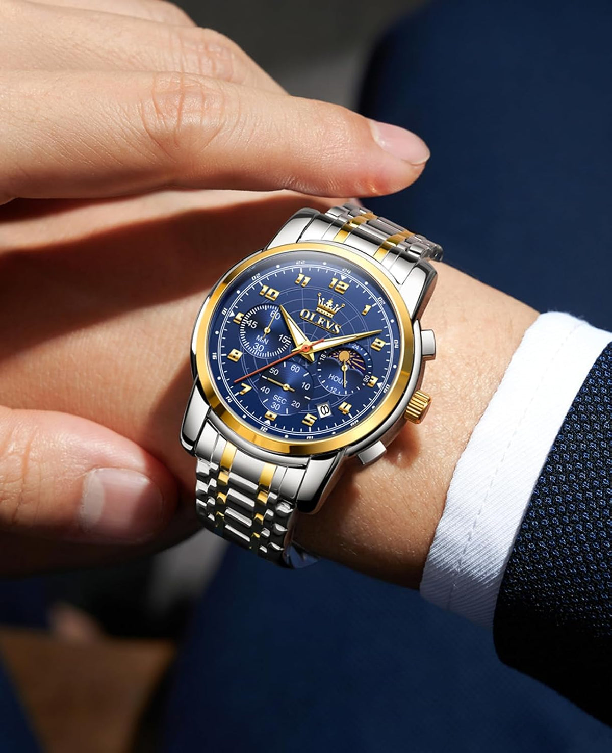 Reloj OLEVS para Hombre Original Analógico de Cuarzo Negocios Reloj de Pulsera de Lujo para Hombre Impermeable Acero Inoxidable Fecha Moda Vestir Casual Estilizado Cronógrafo Diseño reloj para Hombre