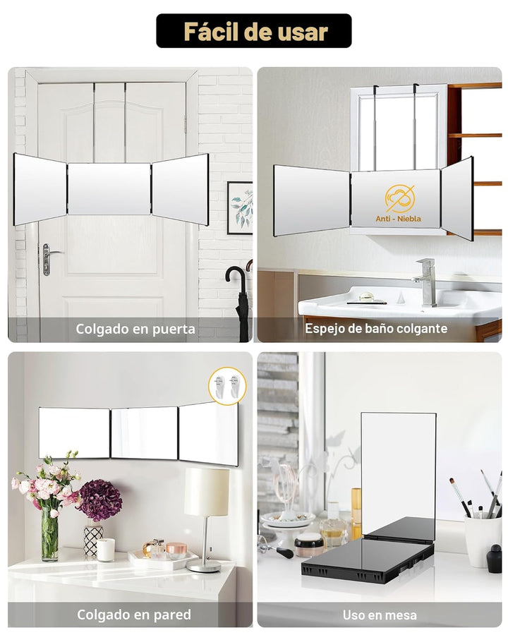 JUSRON Espejo de corte de pelo automático con ángulo de visión 360,...