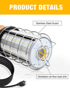 Lámpara Luz de Trabajo Temporal LED 250W, Luces de Construcción 5000K 30,000lm Iluminación para Sitio de Trabajo al Aire Libre de 3.05m de Cable IP65 Resistente al Polvo Iluminación Colgante