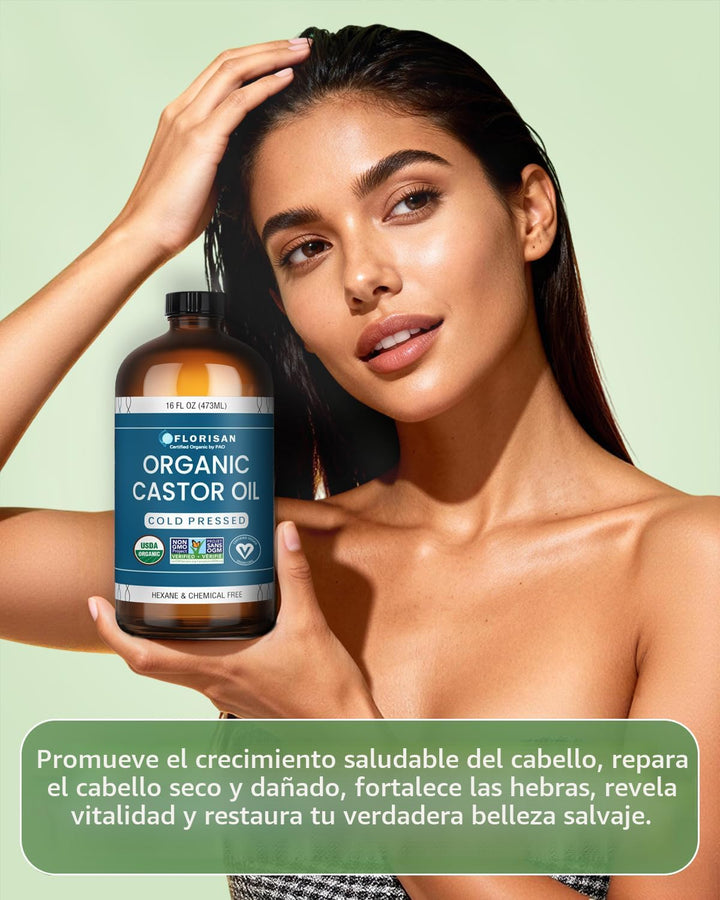 Florisan Aceite de ricino orgánico botella de vidrio de 16 onzas, p...