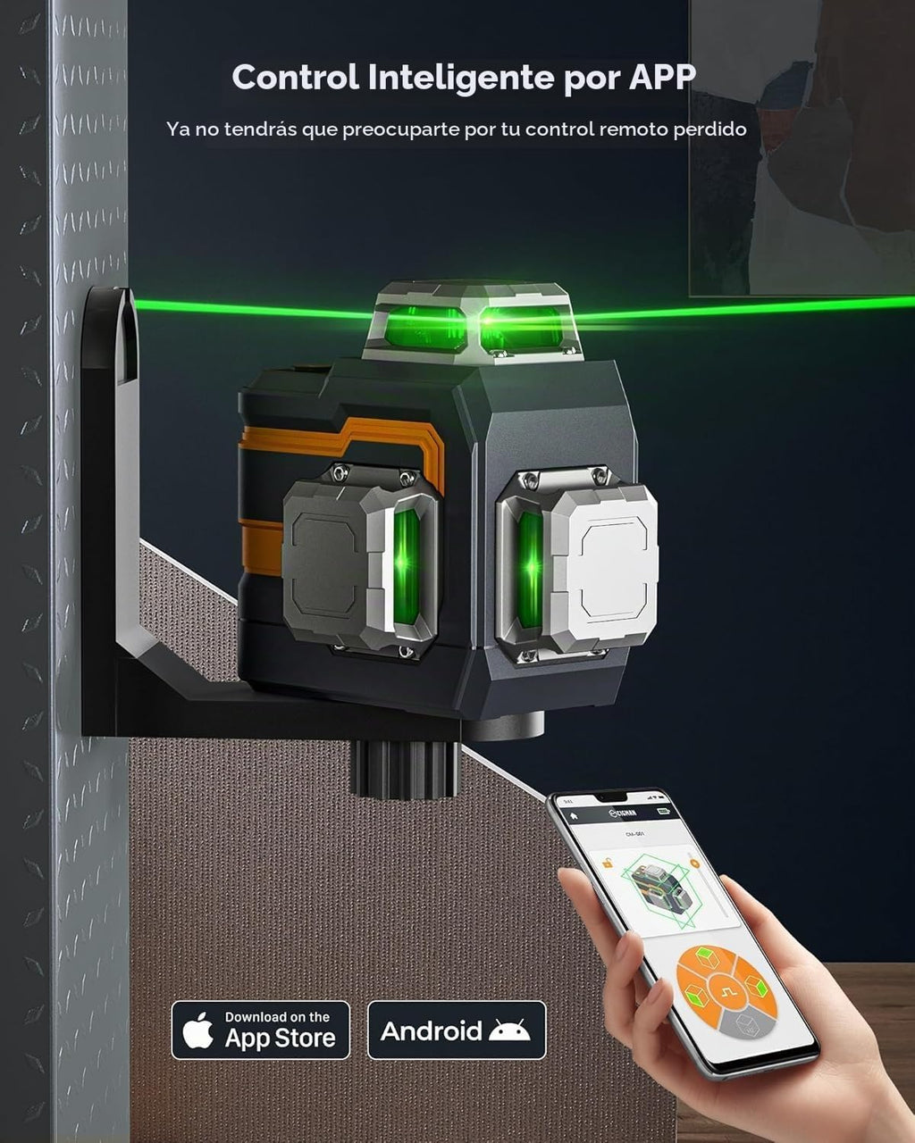 CIGMAN Nivel láser verde 3x360° autonivelante, control de aplicación CM-S01