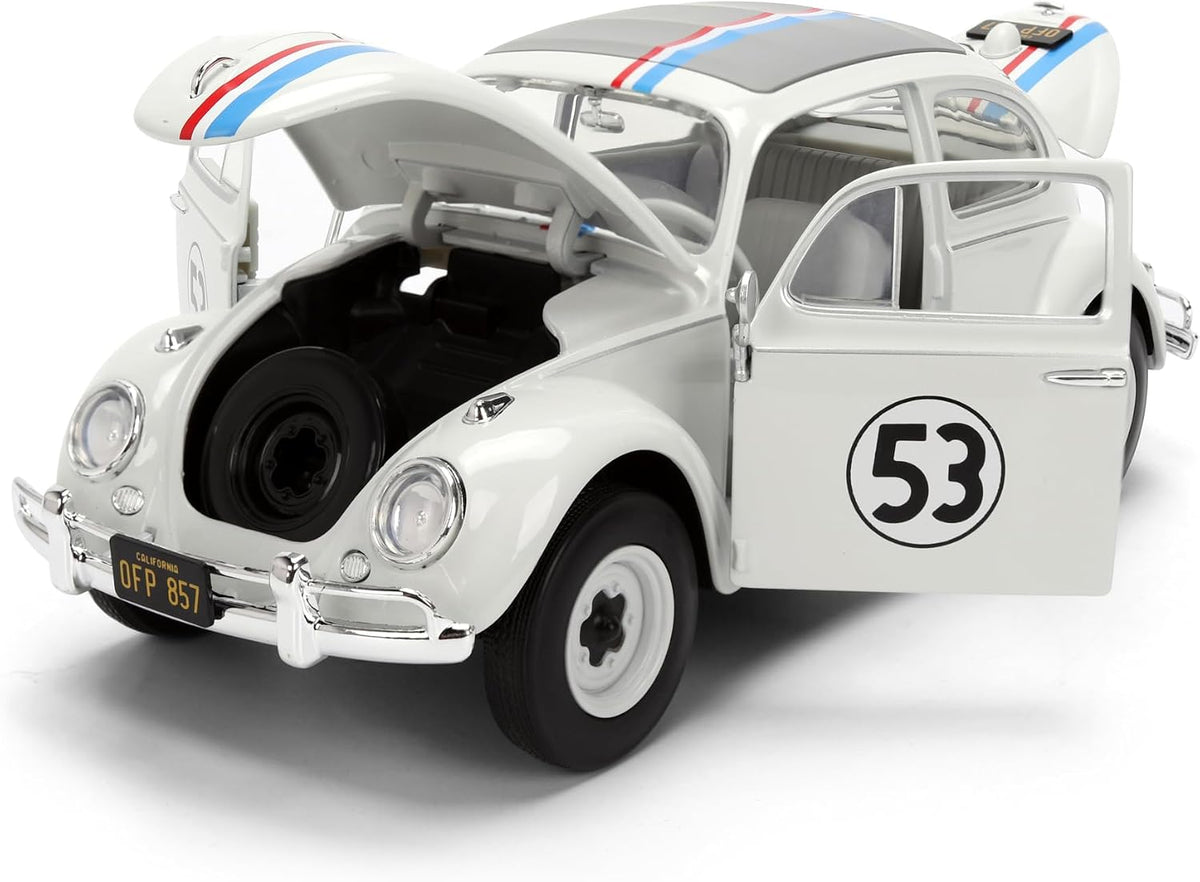 Jada Herbie The Love Bug Volkswagen Beetle Hollywood Rides 1:24 - Vehículo fundido a presión con juguetes para portaneumáticos
