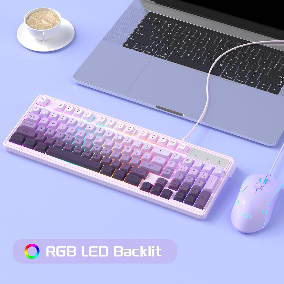 MageGee MageGee GK980 - Combo de teclado y mouse cremosos color mor...