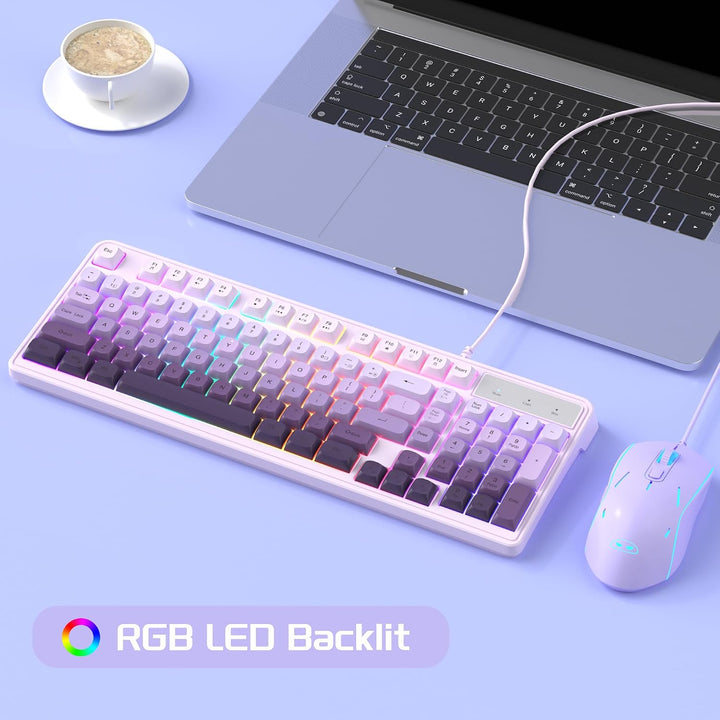 MageGee MageGee GK980 - Combo de teclado y mouse cremosos color mor...