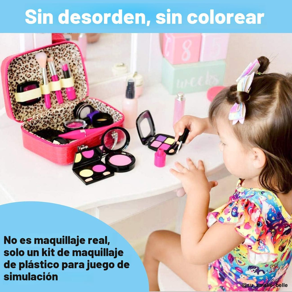 TEPSMIGO - Kit de maquillaje de simulación para niñas, juego de maquillaje para niños, con bolsa de cosméticos para cumpleaños y Navidad, juego de maquillaje de juguete para niñas pequeñas a partir de 3 años (no maquillaje real)