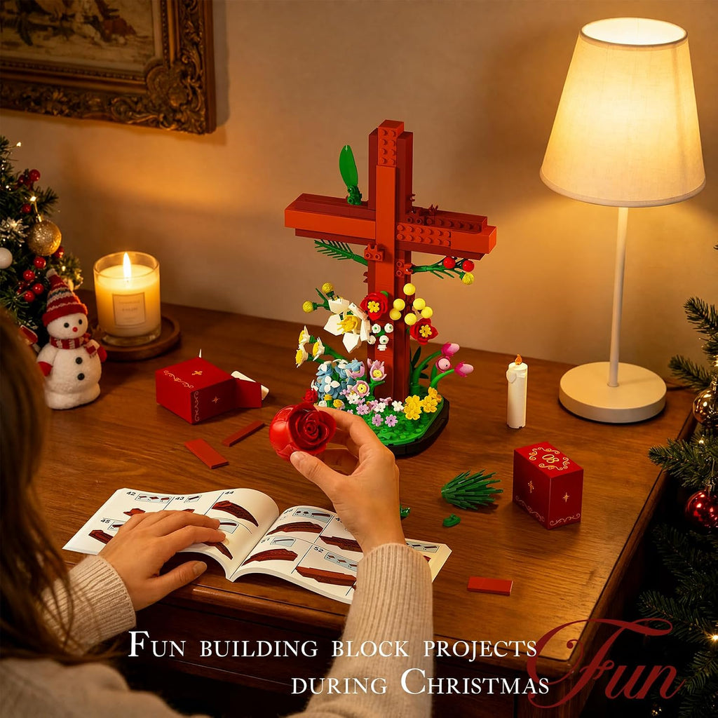 Juego de construcción de calendario de Adviento de Navidad de Jesús Cross Flower 2026, compatible con Lego, 24 días de cruz religiosa, coleccionables, cuenta regresiva, católicos, cristianos