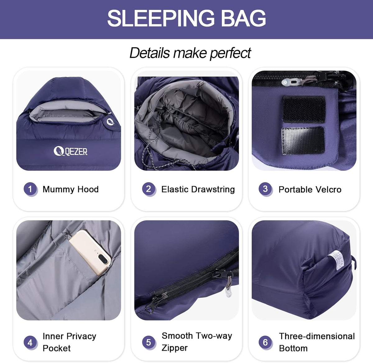 Mochila/Almohada de dormir Down Mummy para adultos, 600 Fill Power para senderismo