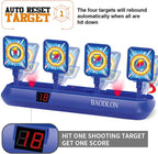 BAODLON Objetivos de disparo digitales con pistola de juguete de dardos de espuma, puntuación electrónica de reinicio automático de 4 objetivos, juguetes de juego de disparos, regalos para niños de 5