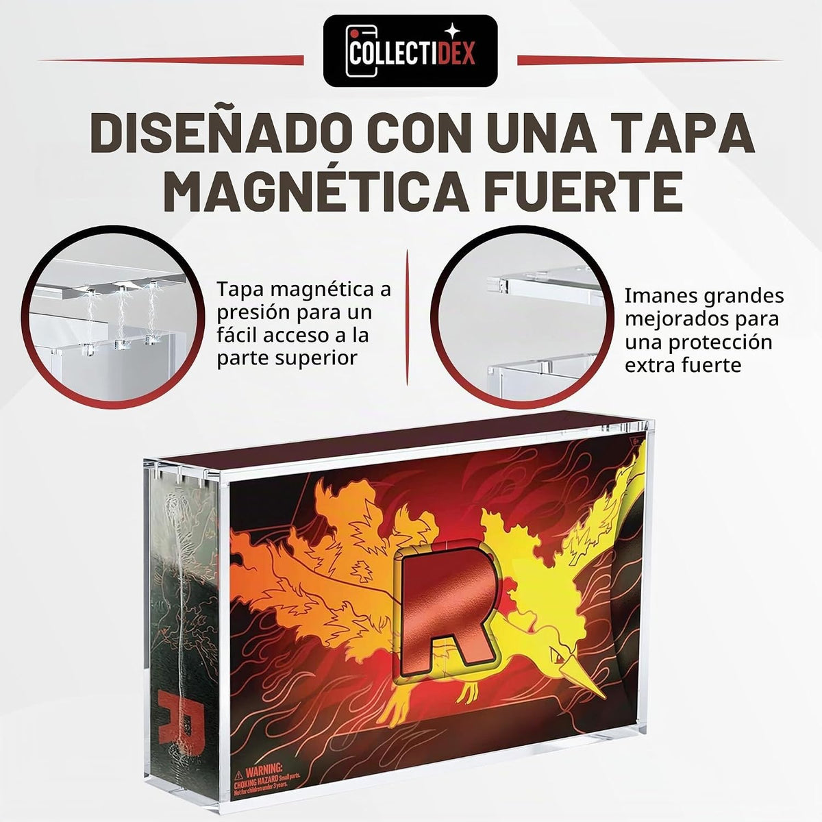 Vitrina acrílica para Team Rocket's Moltres ex Ultra-Premium Collection UPC con tapa magnética de 8 + 0.197 in, acrílico con imanes de 0.197 x 0.118 in, compatible con Moltres UPC (funda