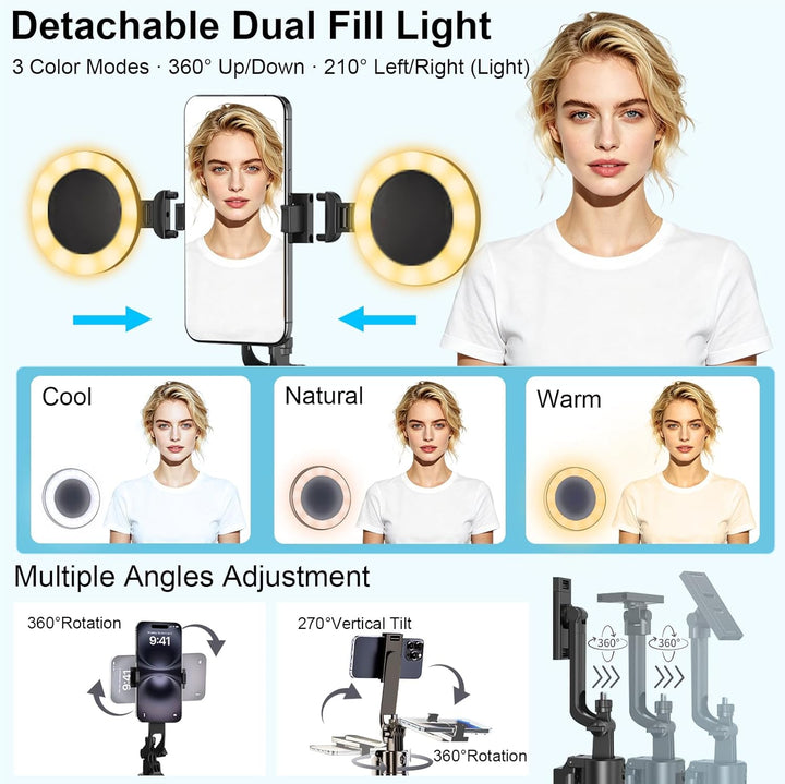 Trípode para iPhone con luz y control remoto, micrófonos inalámbric...