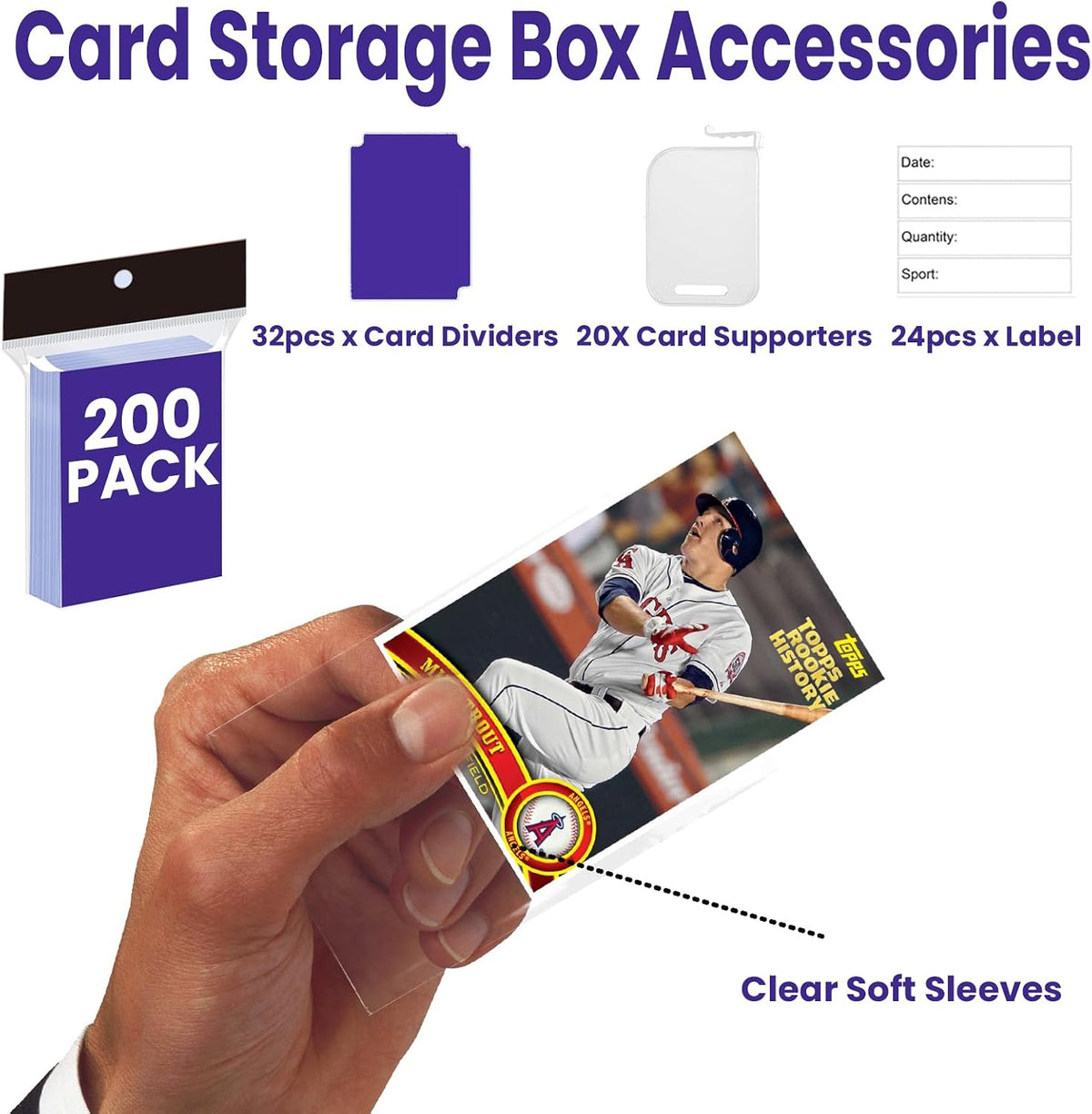 Paquete de 4 cajas de almacenamiento de tarjetas coleccionables de gran capacidad, caja de tarjetas, capacidad para 15760 unidades con fundas suaves, divisores y partidarios, para deportes