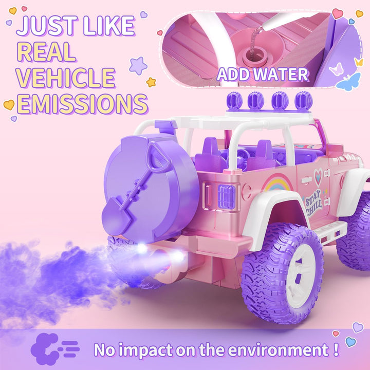DEERC Coche de control remoto rosa para niñas con niebla y vapor y...