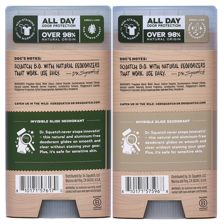 Dr. Squatch Invisible Glide Natural Desodorante para hombre, desliz...