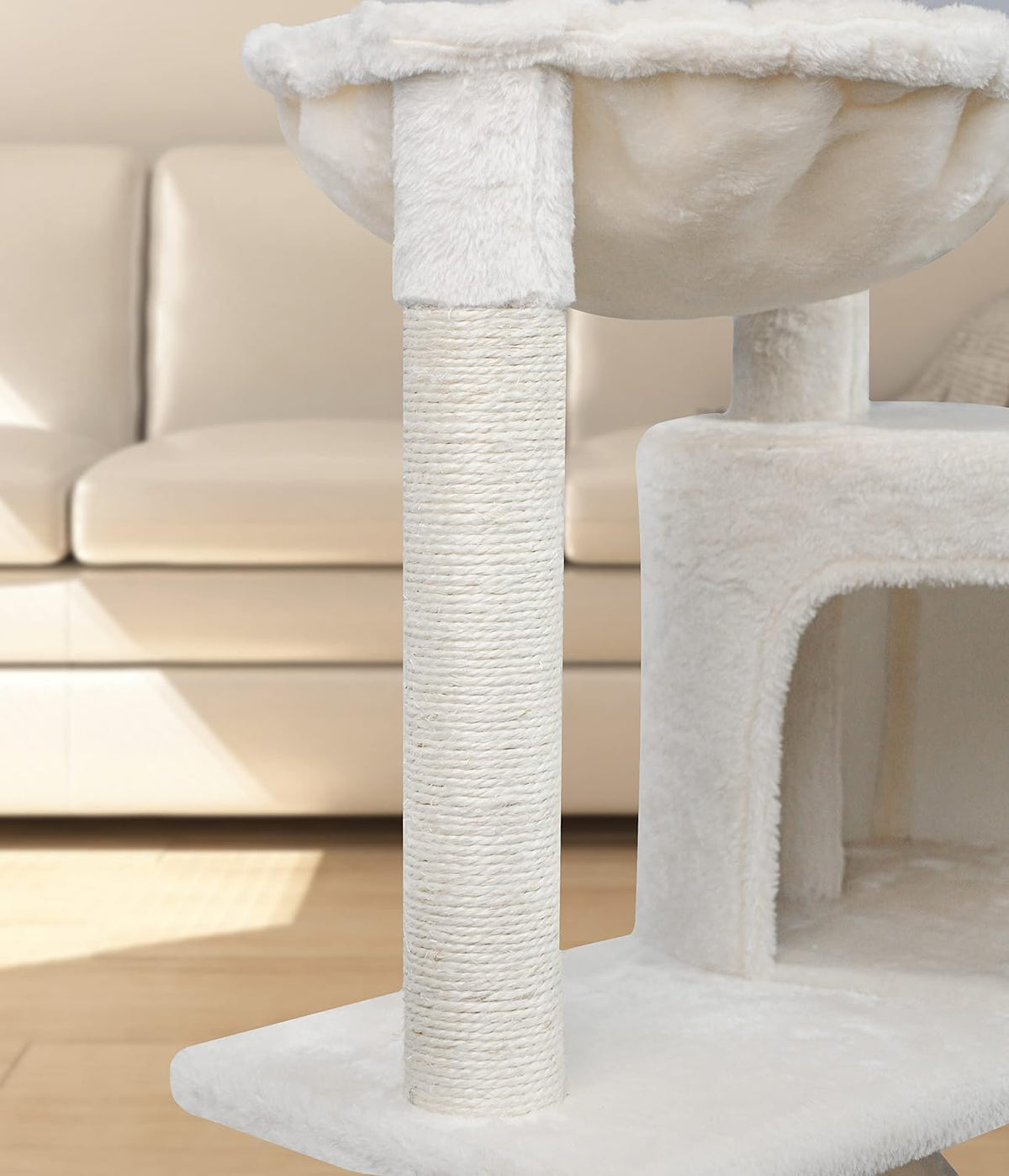 YUNIQUE Árbol para gatos de 39.4 pulgadas con condominio para gatos y hamaca grande, beige