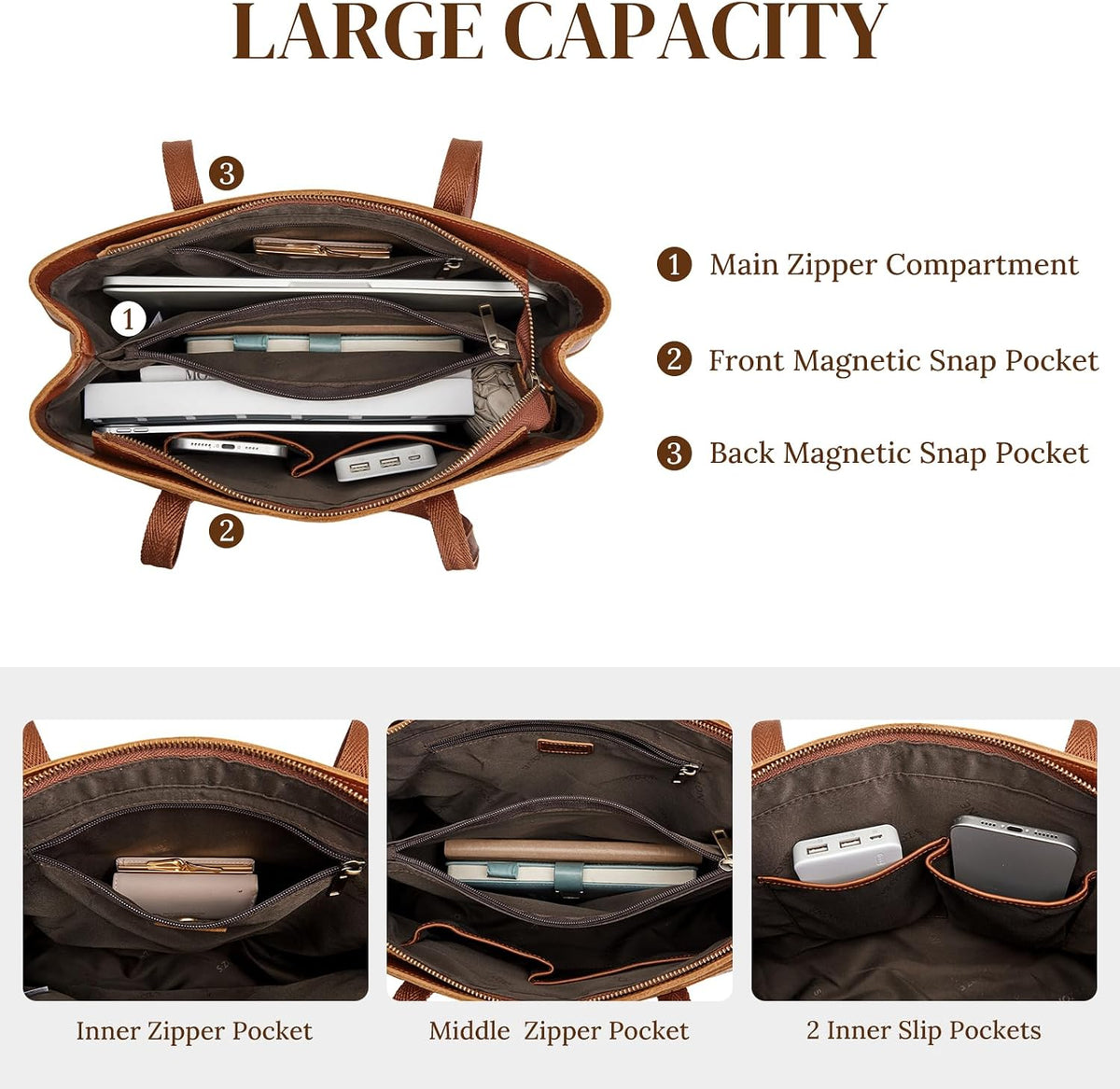S-ZONE Bolso de mano de cuero para mujer, bolsos grandes de hombro para viajes de trabajo, bolsos de cuero genuino, patrón de rosas