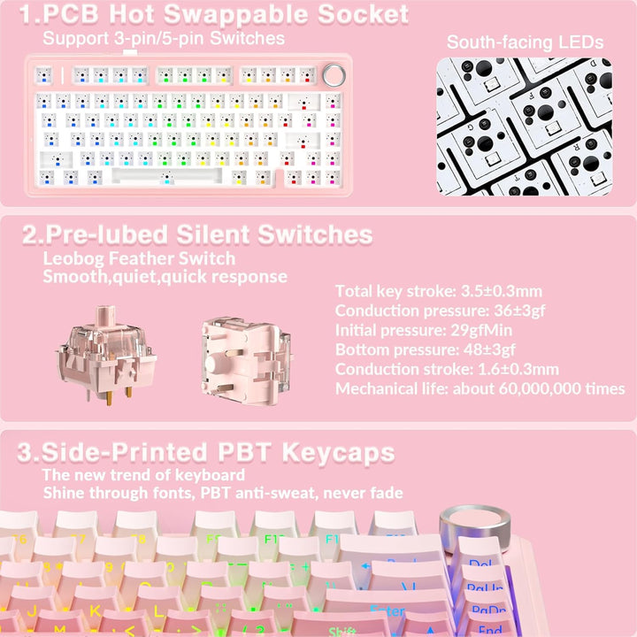 AULA Teclado mecánico inalámbrico F75 Pro, versión silenciosa, 75%...