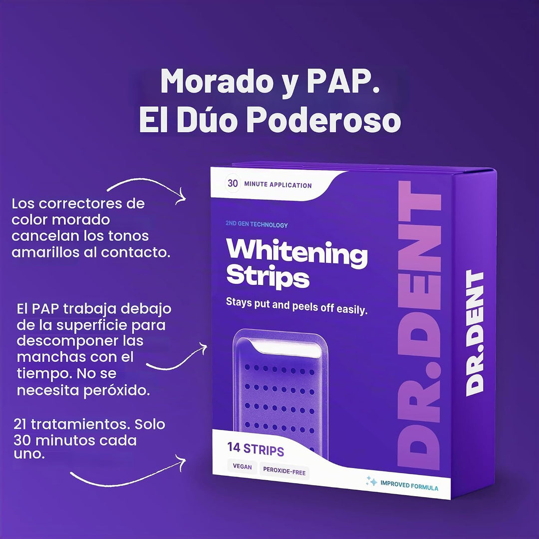 DRDENT Tiras blanqueadoras de dientes moradas, 21 tratamientos, seg...