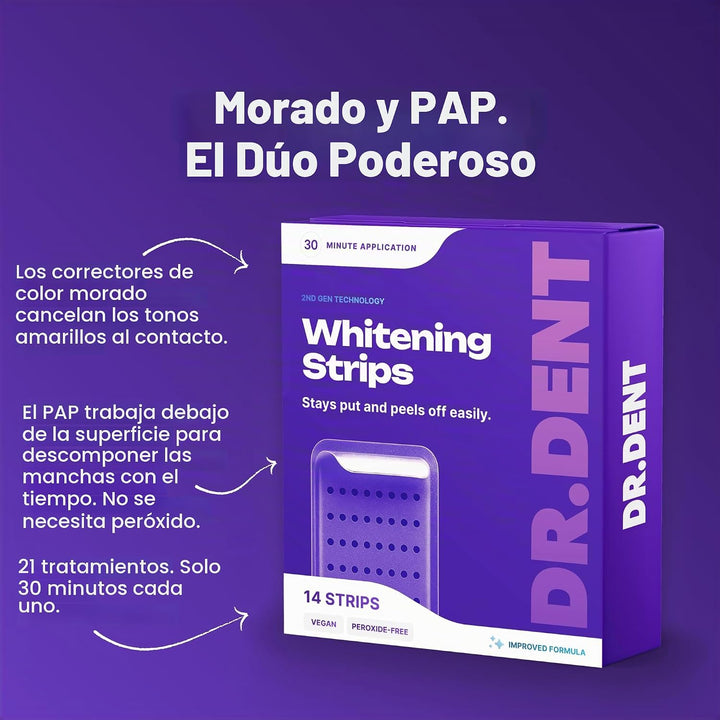 DRDENT Tiras blanqueadoras de dientes moradas, 21 tratamientos, seg...