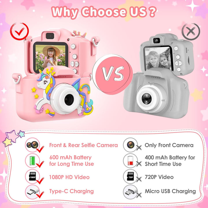 Cámara de unicornio rosa para niños, cámara digital para niños pequ...