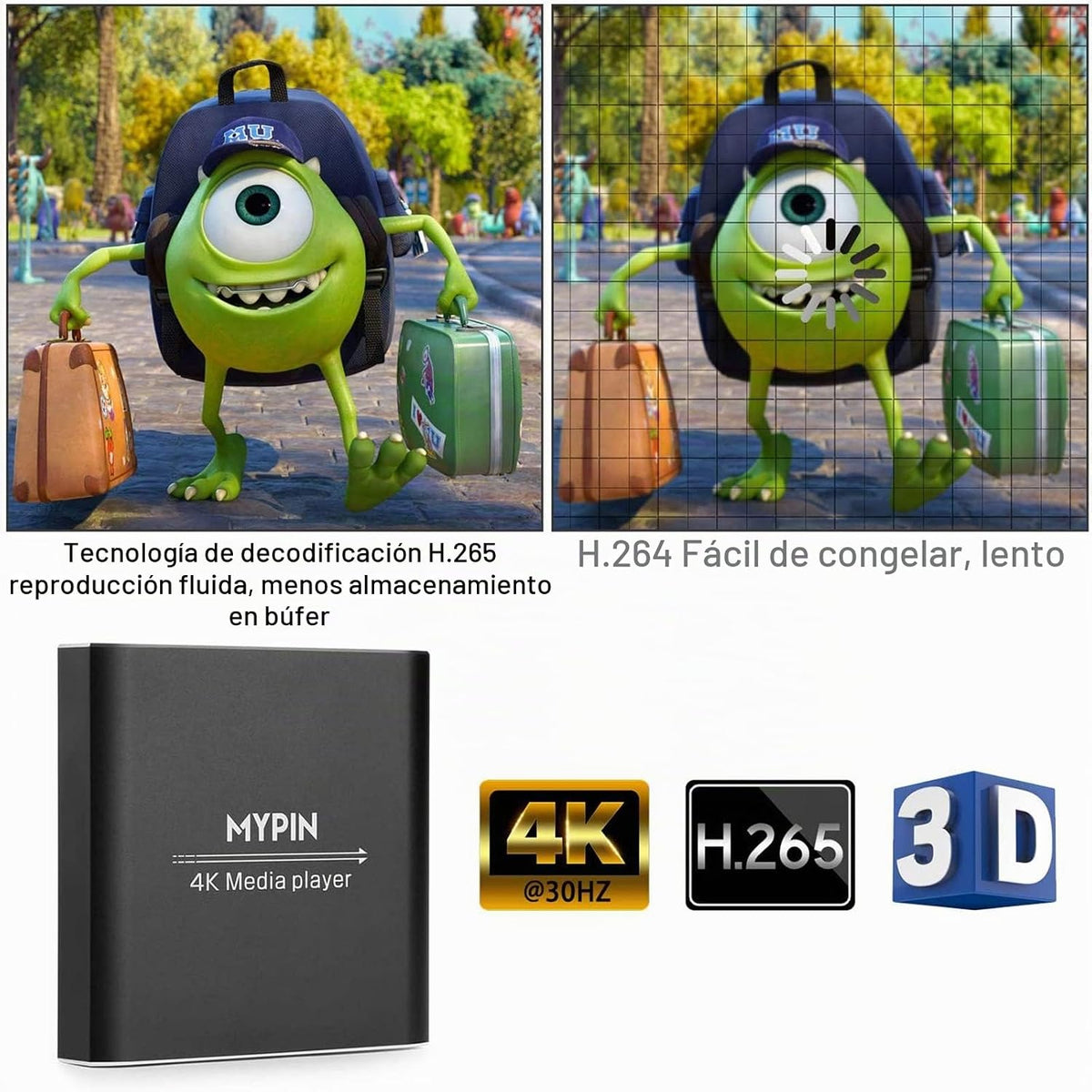 Reproductor multimedia 4K@30hz con control remoto, HDMI hasta 7.1 sonido
