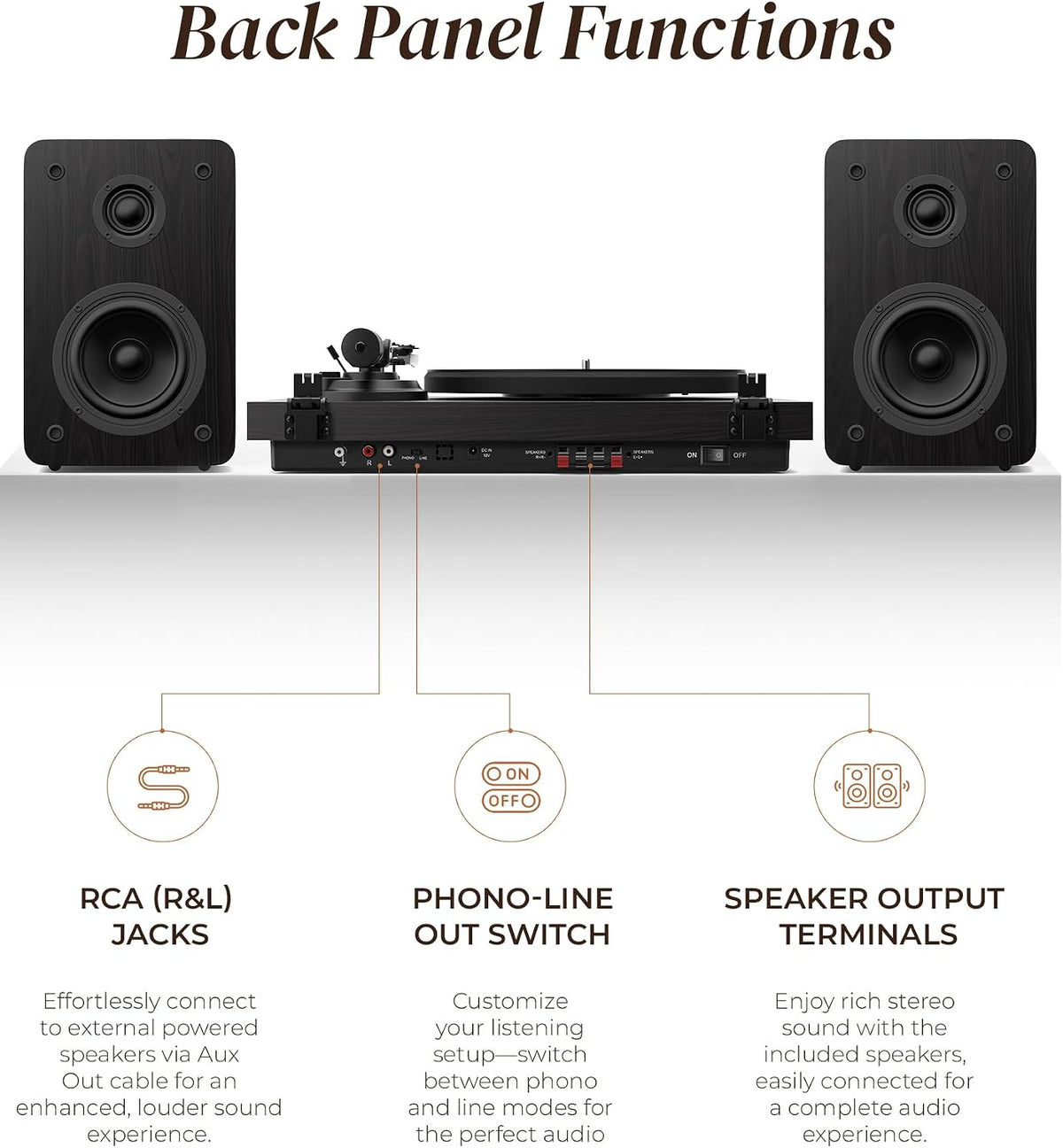 SoulBox S1 Reproductor de Discos de Vinilo con Altavoces Estéreo, Tocadiscos con Preamplificador Integrado, Brazo en Forma de S, 33/45 RPM - Negro