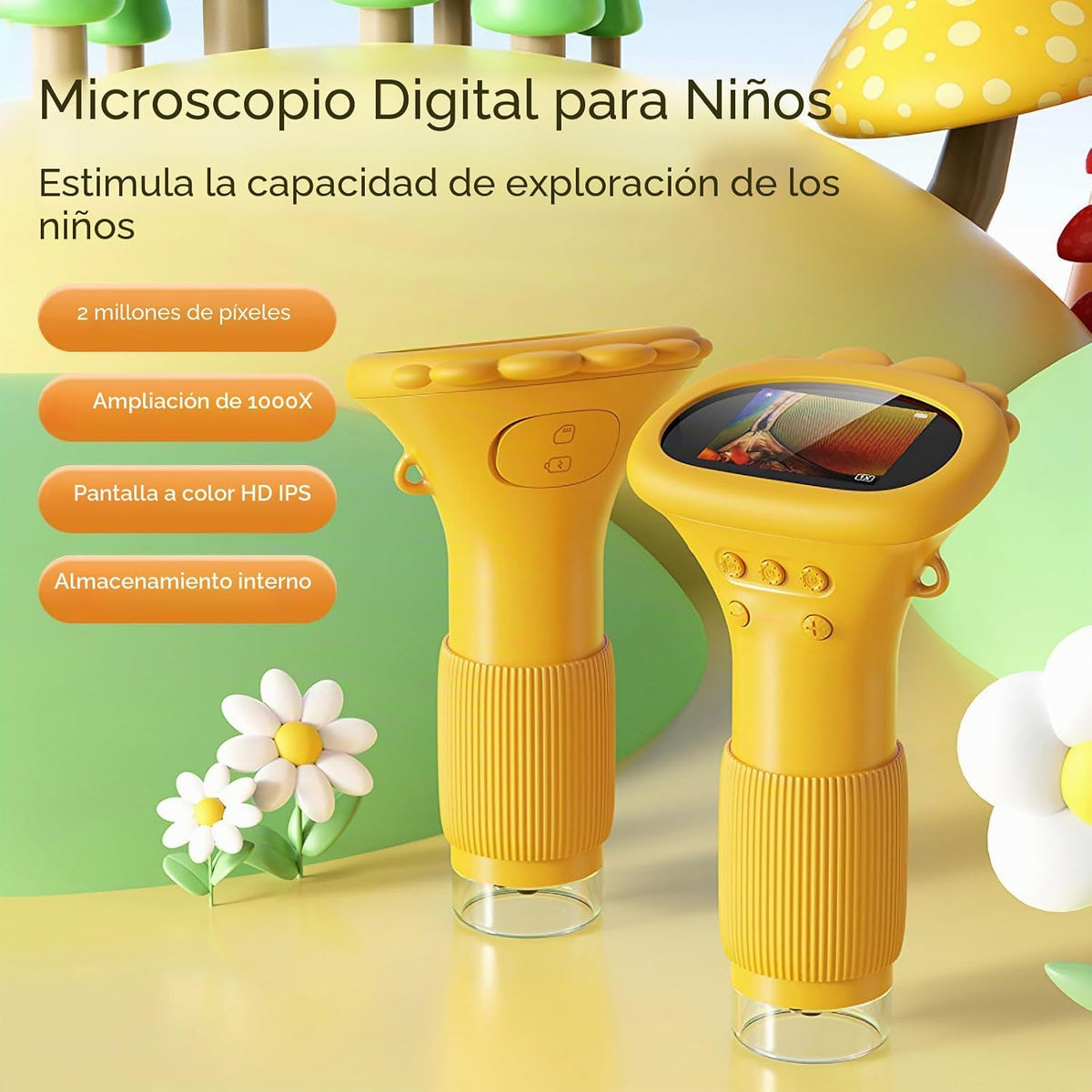 Microscopio de bolsillo para niños, microscopio portátil 1000X para niños | Mini microscopios de foto y video | Microscopios digitales de 2 pulgadas para niños de 3 a 10 años de edad, juguetes de regalos