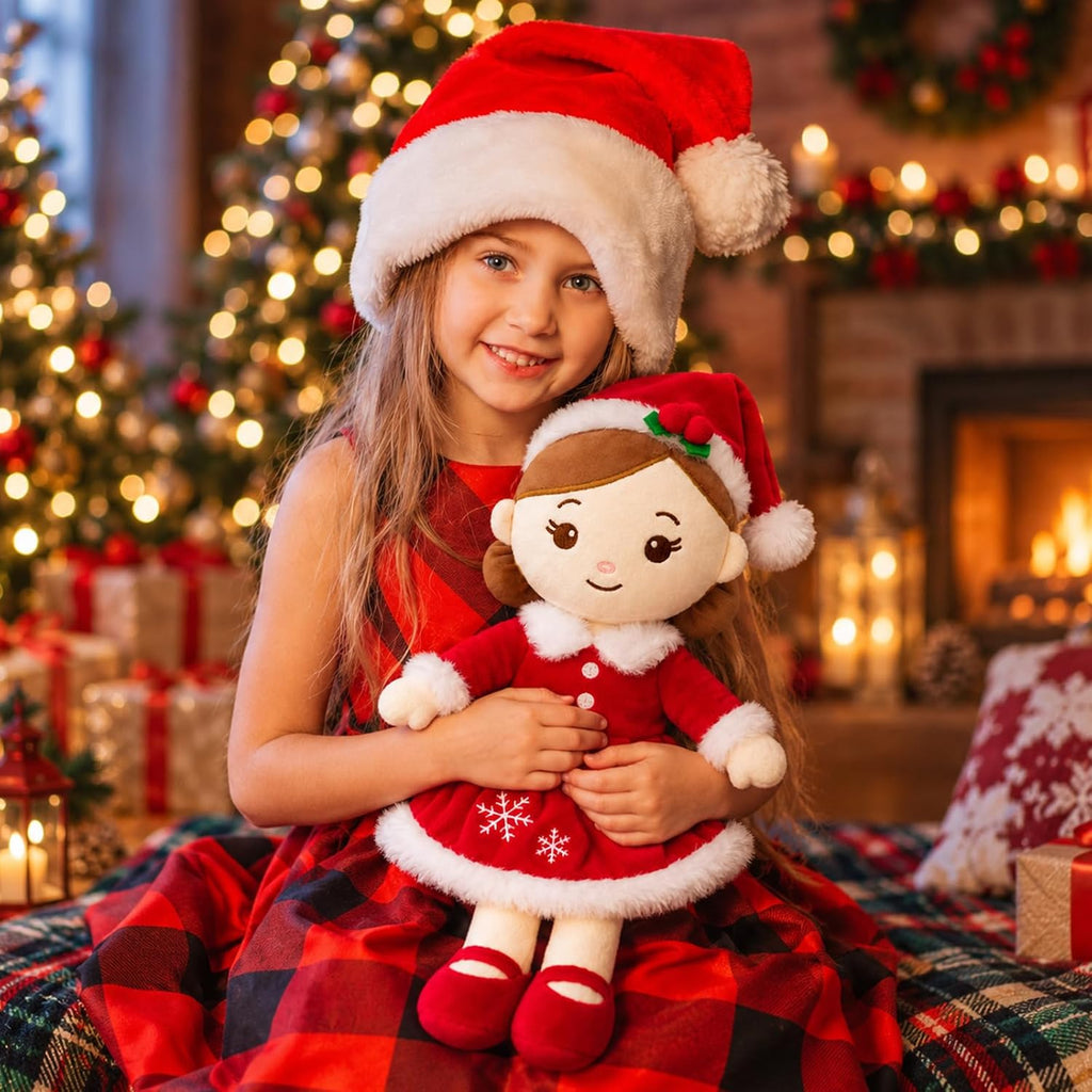 Conjunto de Muñeca de Peluche Navideña para Regalo, Muñeca de 14" con Accesorios Navideños