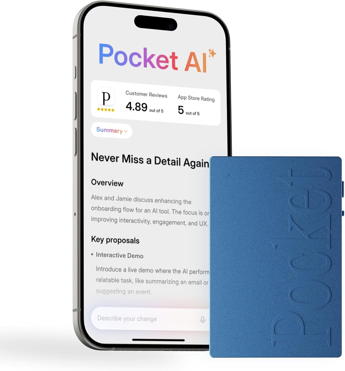 Pocket Grabadora de voz AI, transcripción automática, tomador de notas AI