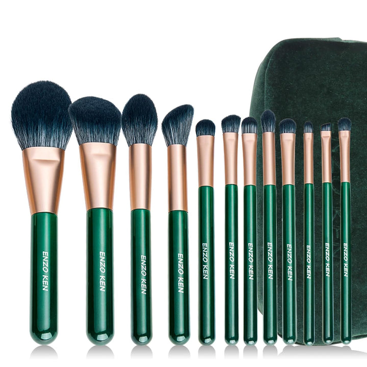 Juego de brochas de maquillaje de fibra natural y pelo de cabra pro...