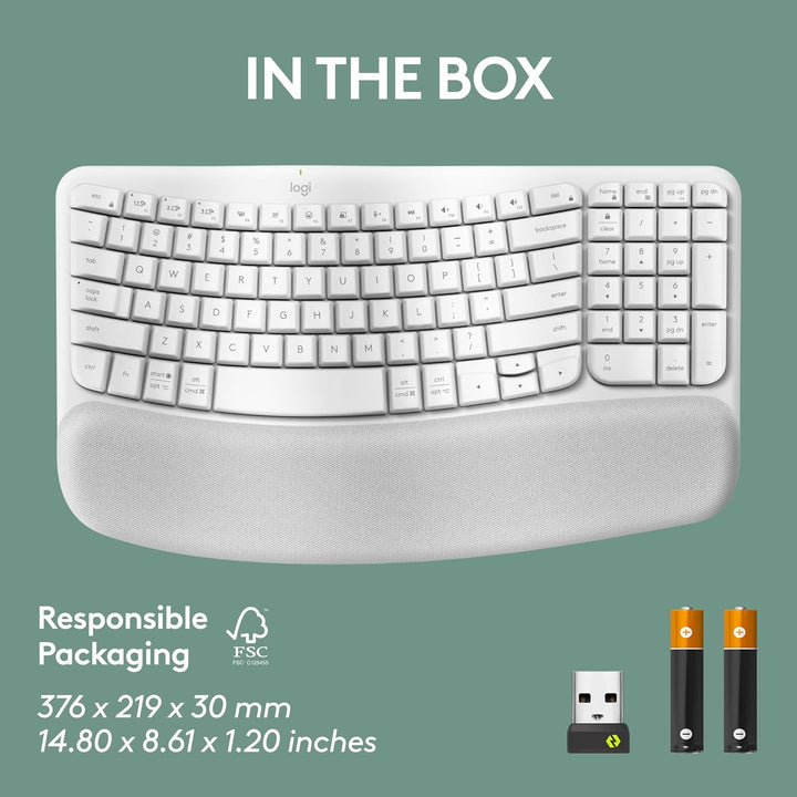Logitech Wave Keys Teclado Inalámbrico Ergonómico con Reposamuñecas...
