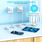 Cargador rápido para iPhone 18 17 16 15, paquete de 3 unidades USB C iPad carga PD bloque de carga rápida 6 pies de largo USBC a tipo C i cable de carga de teléfono para iPhone Duo/18 Pro/17 Air/Pro
