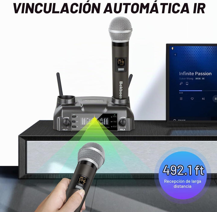 BEKBOES - Sistema de micrófono inalámbrico UHF de doble mano recarg...