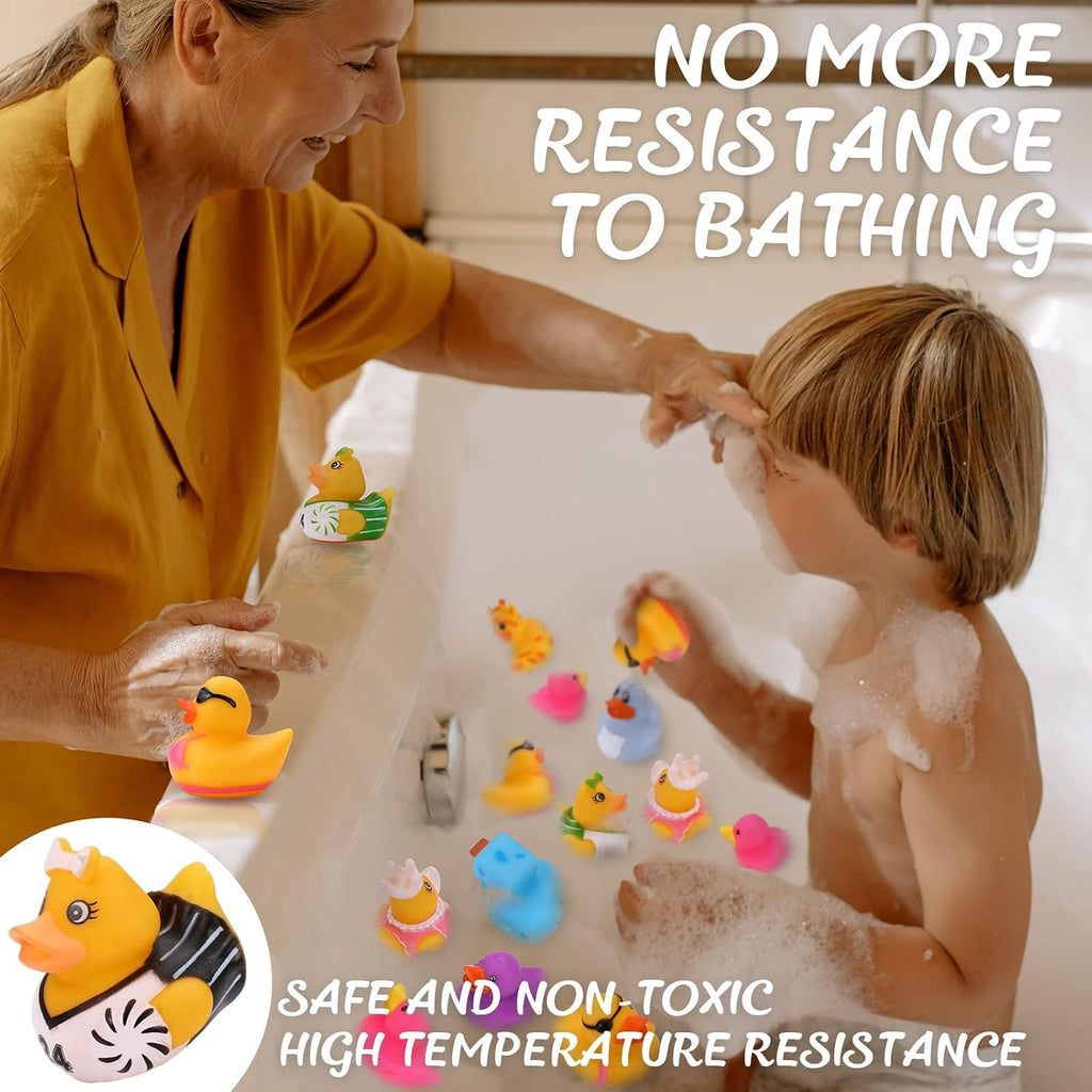 Paquete de 100 patos de goma a granel para niños, juguetes de baño y patos Jeep para patos, flotadores de pato para niños, accesorios para duchas de tiempo, regalos de fiesta de cumpleaños para bebé