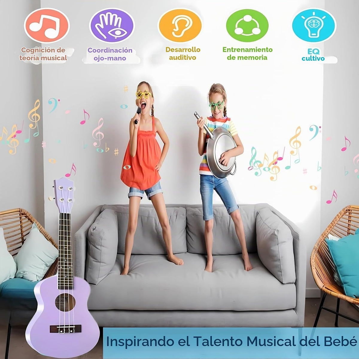 Ukelele de guitarra acústica de fibra de carbono de 21 pulgadas, instrumentos musicales (morado)