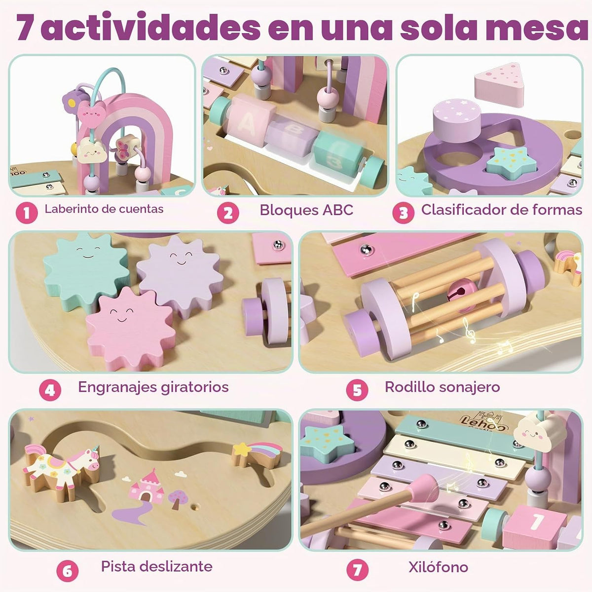 Lehoo Castle Mesa de actividades Montessori de madera para niñas de 1 año
