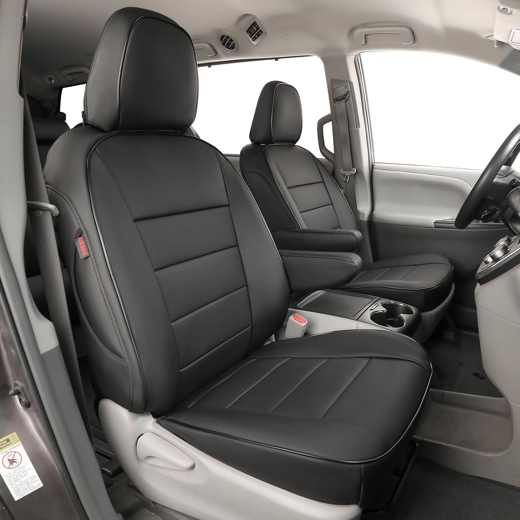 EKR - Funda de asiento para vehículo, 8 asientos, 2da fila con división 424, juego completo, tres filas, cuero, color negro