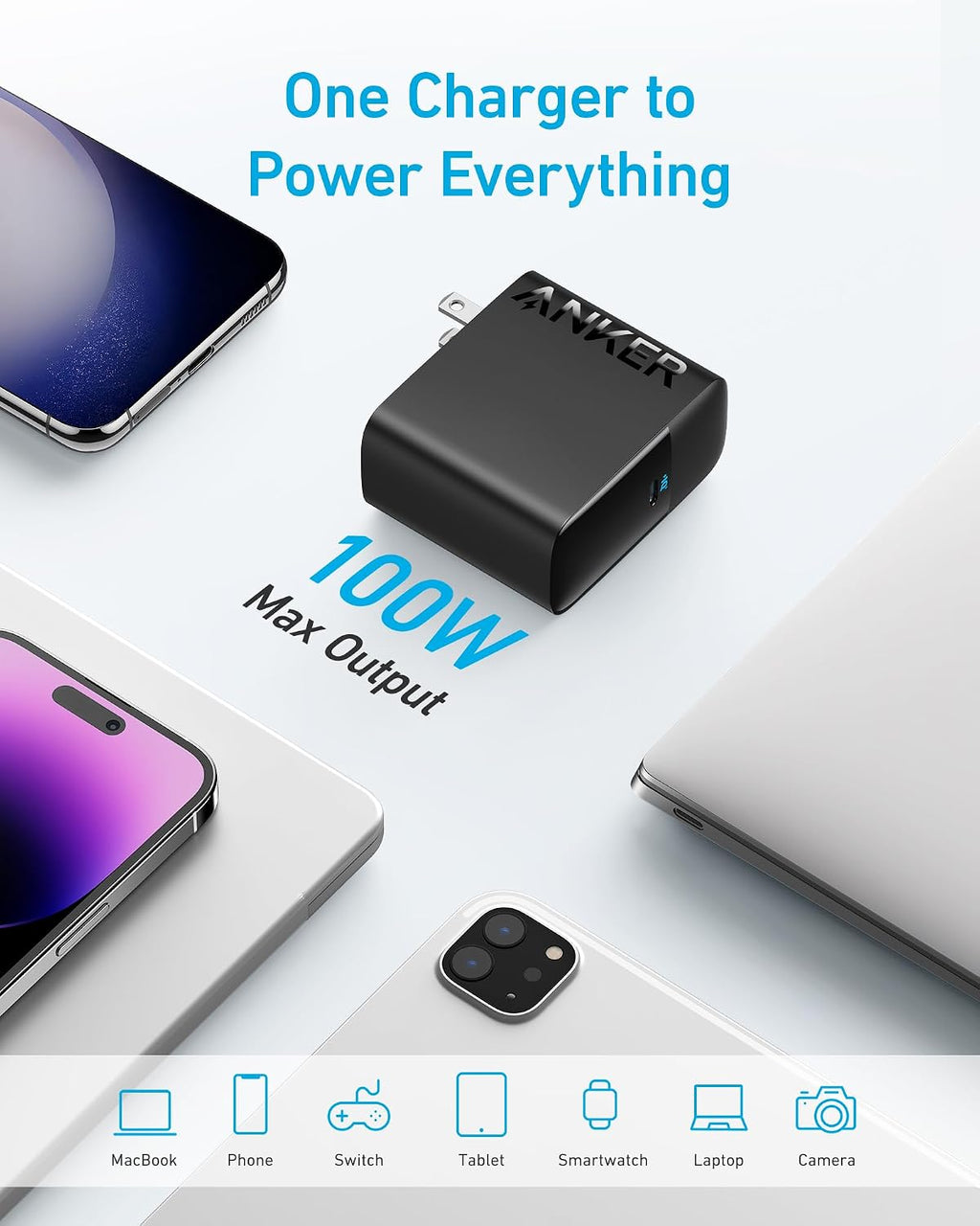 Anker Cargador Mac Book Pro, cargador USB C de 100 W