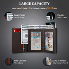 Cartera minimalista para hombres, cartera de cuero de grano completo con bloqueo RFID con 2 ventanas de identificación, billetera plegable triple para tarjetas de crédito, cartera de 9 a 11