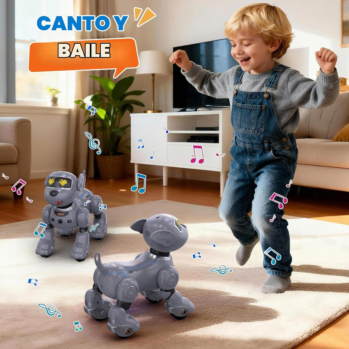 PRANITE Perro robot, juguete programable para perros con control remoto para niños con seguimiento de una tecla, control de voz, tacto, baile, canto, juguete inteligente para cachorros de acrobacias RC regalo para niños y niñas (gris)