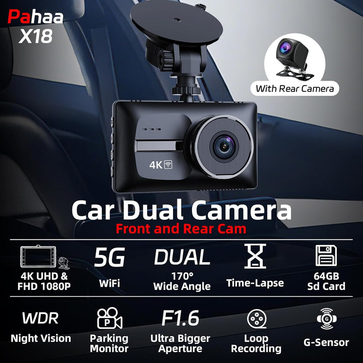 Cámara de tablero de auto dual delantera y trasera 4K