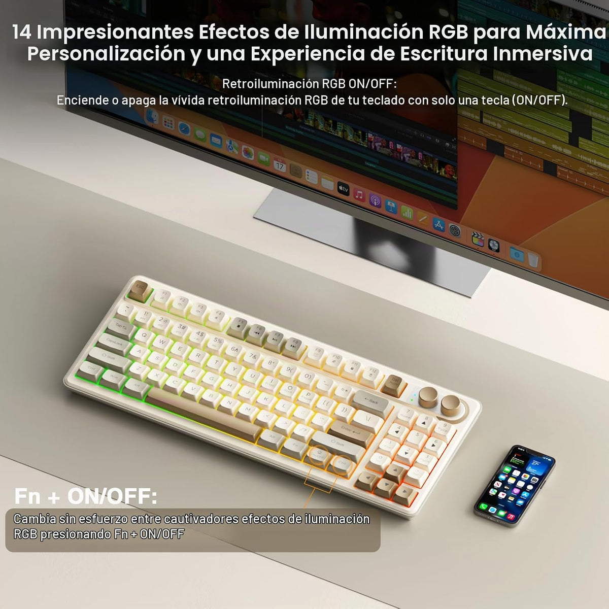 SOLAKAKA SK90 Teclado inalámbrico para juegos al 75% con perilla mu...