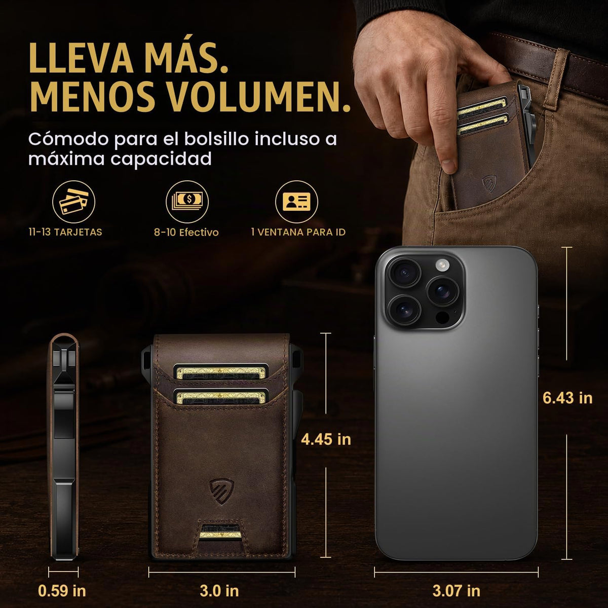 RUNBOX Cartera plegable de cuero genuino para hombres, tarjetero delgado