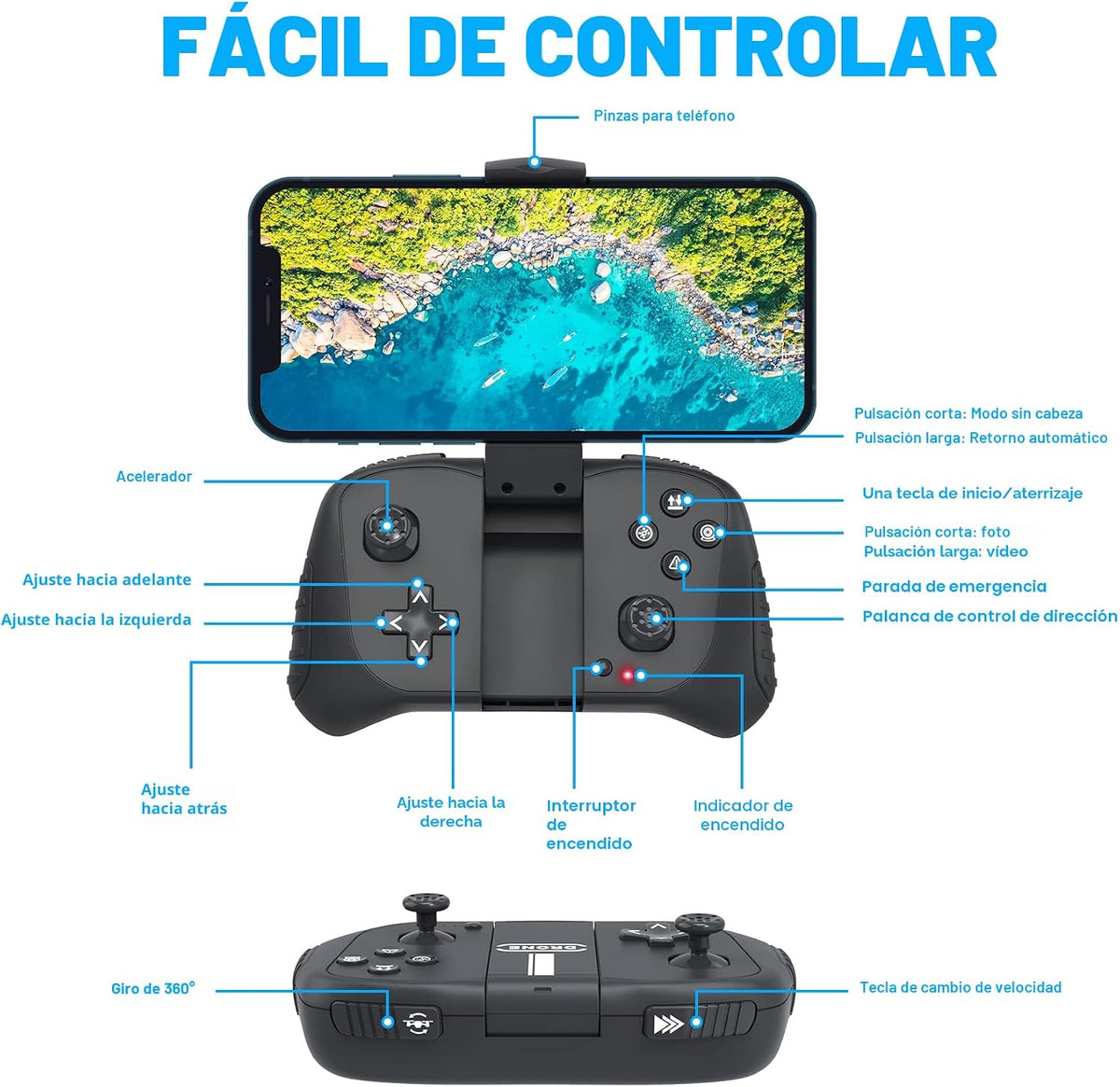 Dron con cámara de 1080P para principiantes y adultos, cuadricóptero plegable con control remoto y control de voz, opción de gestos para tomar selfies, control de altitud, inicio con una tecla