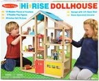 Melissa & Doug Casa de muñecas de madera Hi-Rise con muñecas y muebles de